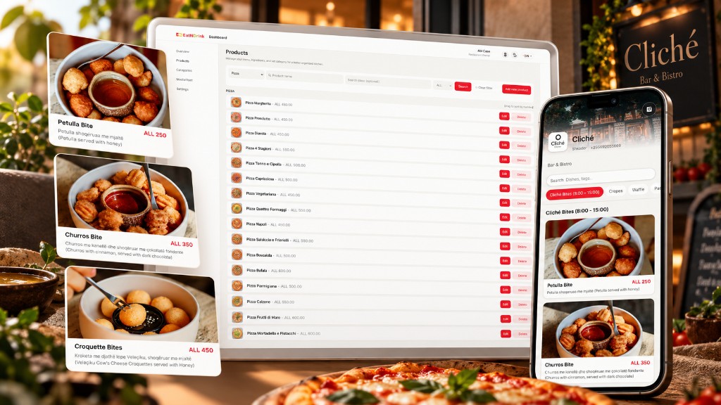 Eat N Drink restaurant dashboard and guest menu